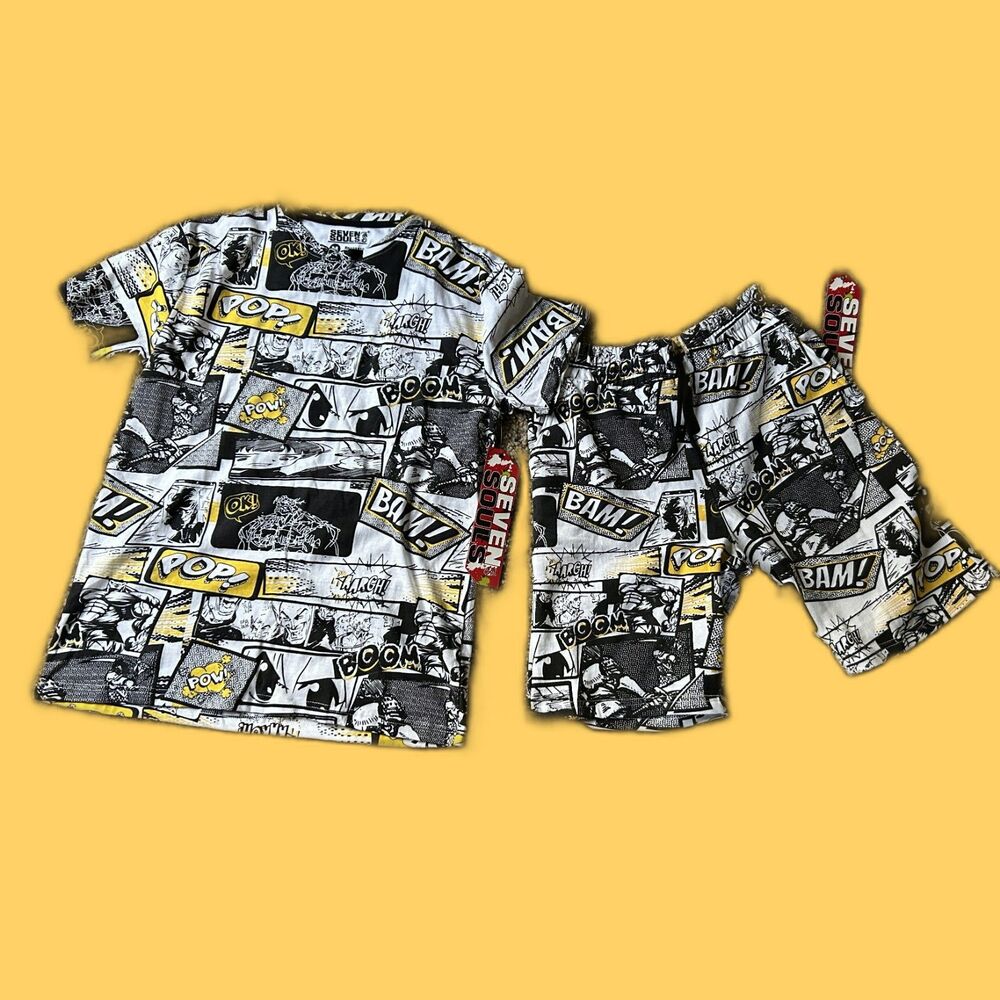 NWT Seven Souls men's 2 piece pop art comic theme t-shirt & shorts size medium